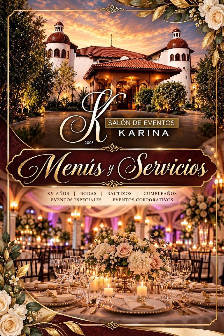 Portada del menú de Salón de Eventos Karina: Menús y Servicios